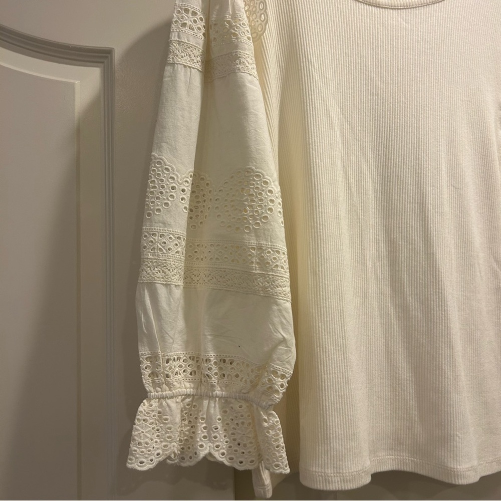 NWT J Crew Ruffle-trim eyelet top in vintage rib - Picture 3 of 7